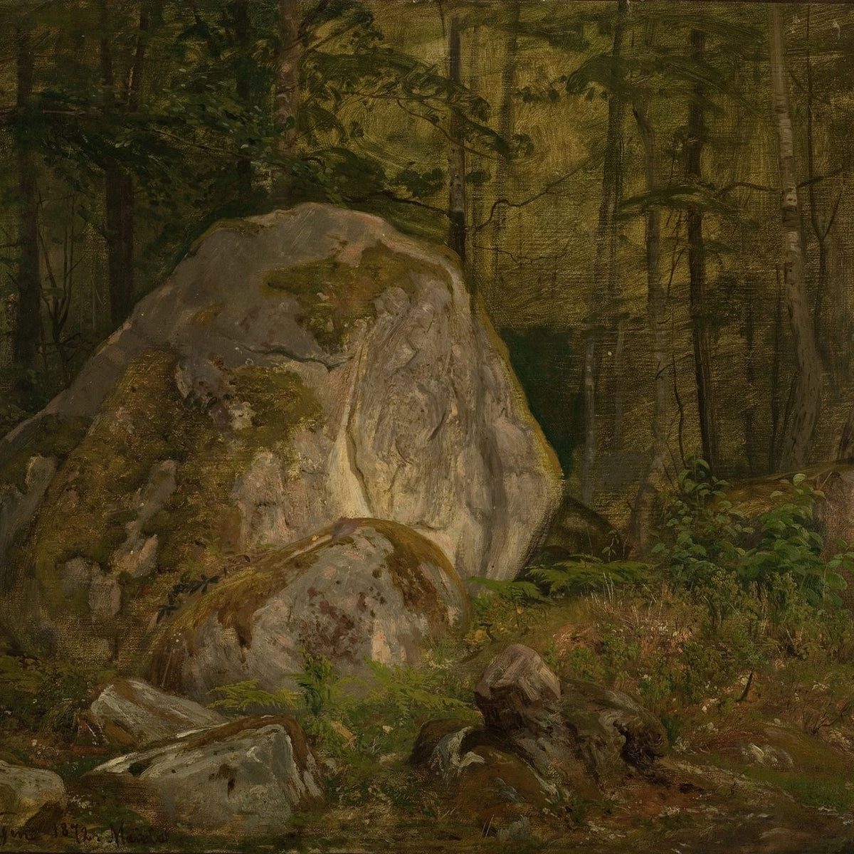 Forest Boulders and Quiet Woodland Path - Landscape Oil Painting - Oil Painting Haven