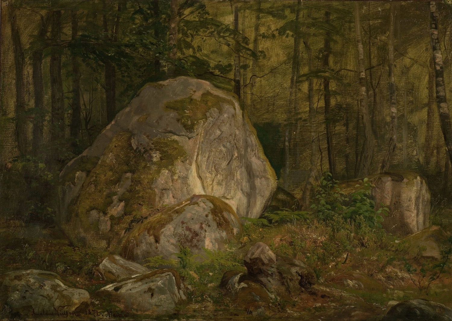 Forest Boulders and Quiet Woodland Path - Landscape Oil Painting - Oil Painting Haven