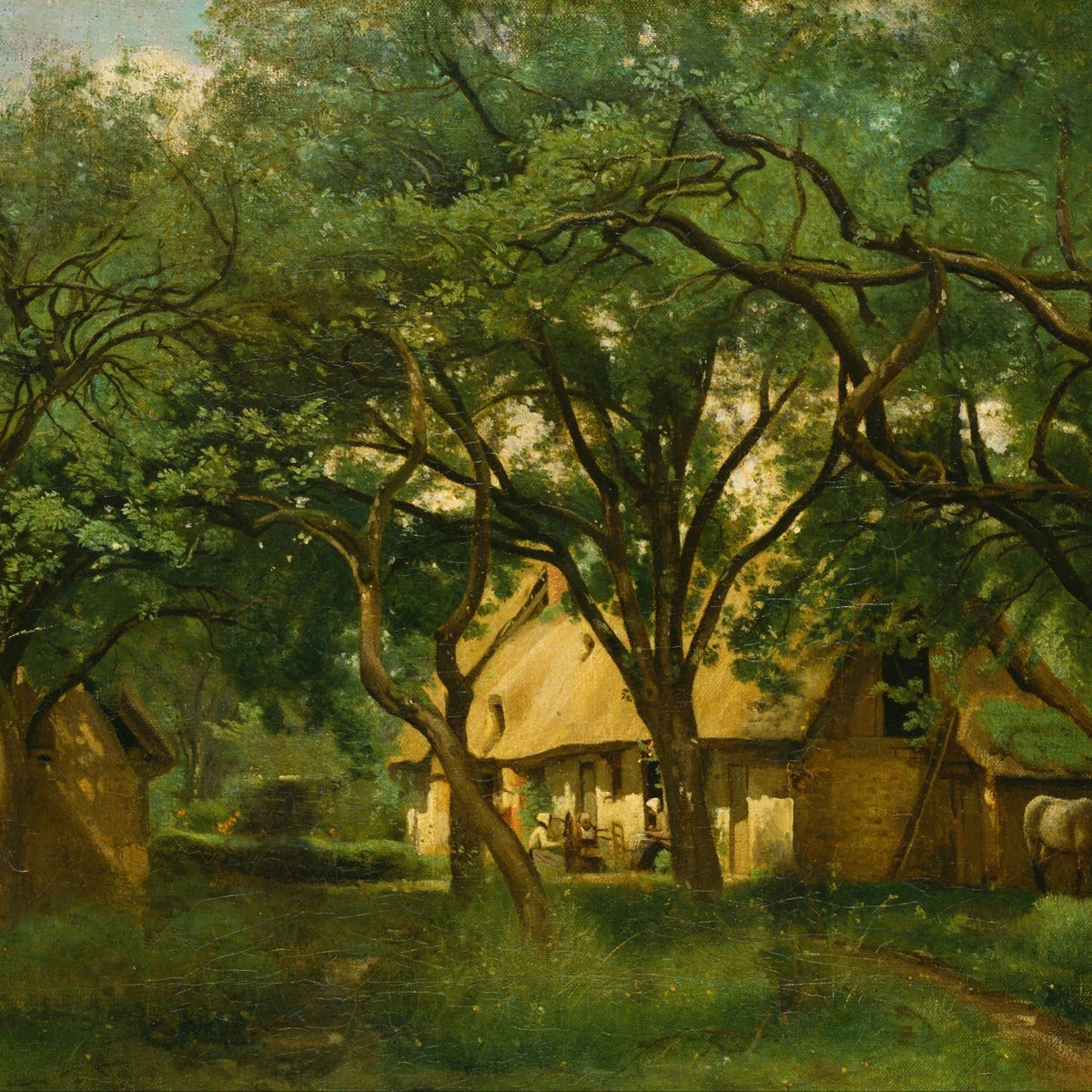 Forest Cottage under Old Trees - Landscape Oil Painting - Oil Painting Haven