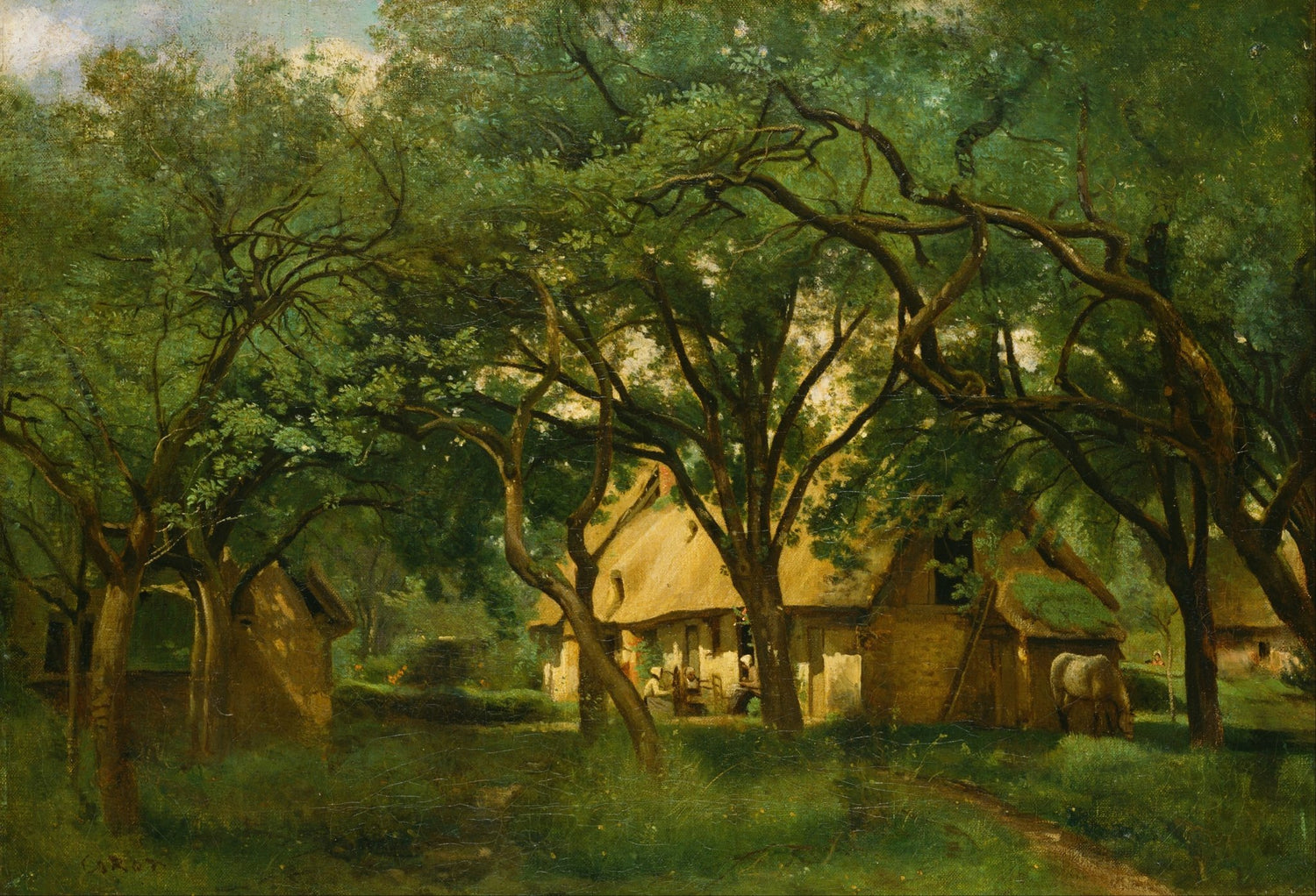 Forest Cottage under Old Trees - Landscape Oil Painting - Oil Painting Haven