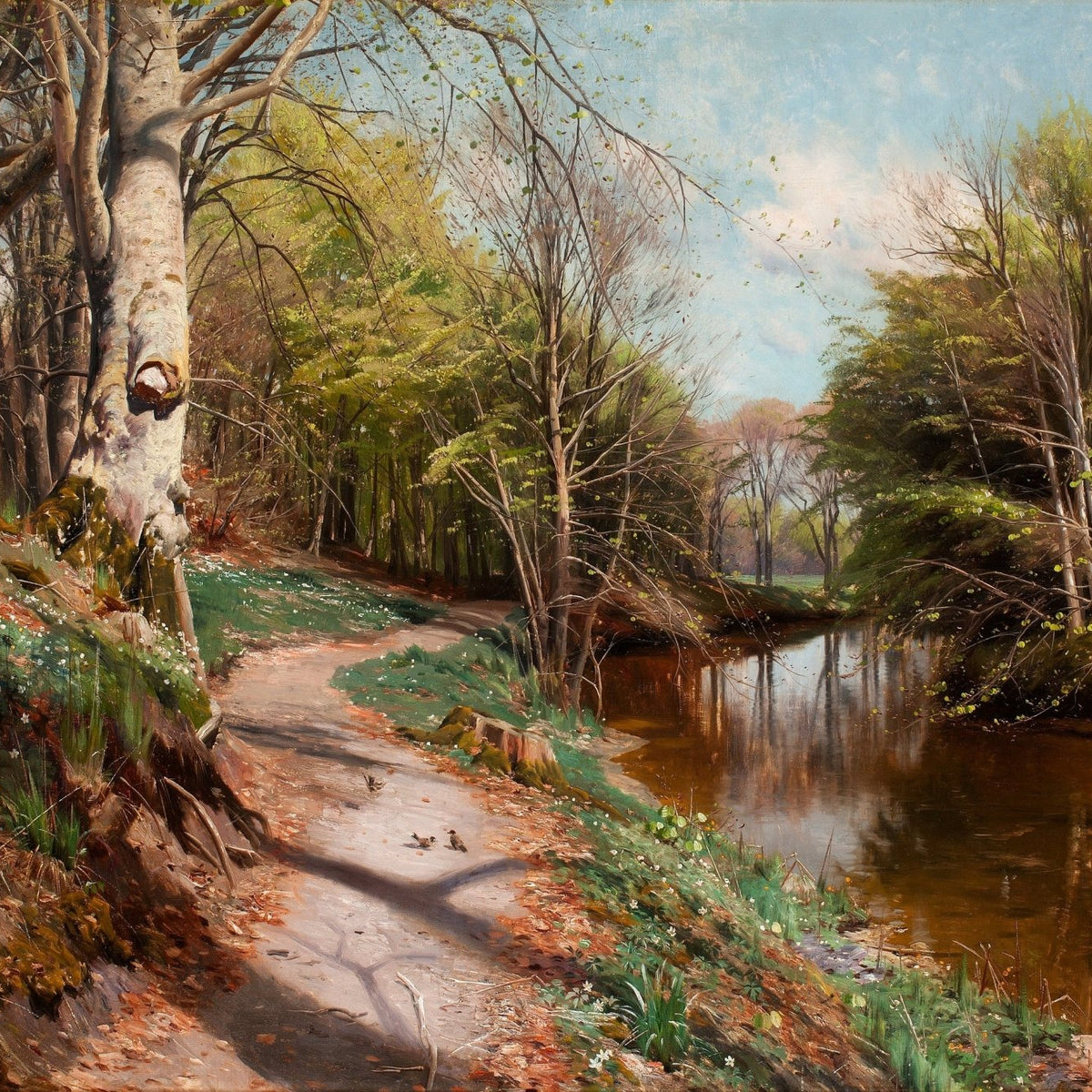 Forest Path by a Quiet Stream – Hand - Painted Landscape Oil Painting - Oil Painting Haven