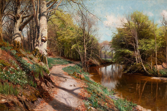 Forest Path by a Quiet Stream – Hand - Painted Landscape Oil Painting - Oil Painting Haven