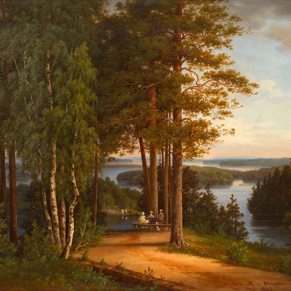 Forest Path by the Lake – Hand - Painted Landscape Oil Painting - Oil Painting Haven