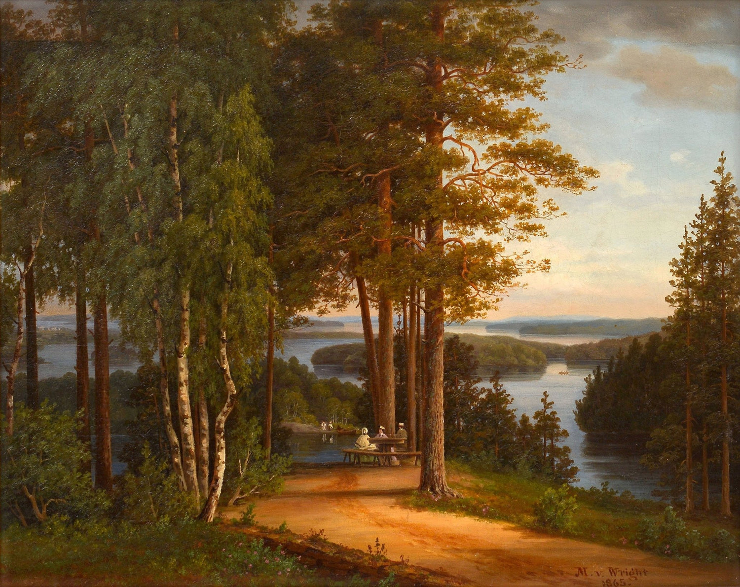 Forest Path by the Lake – Hand - Painted Landscape Oil Painting - Oil Painting Haven