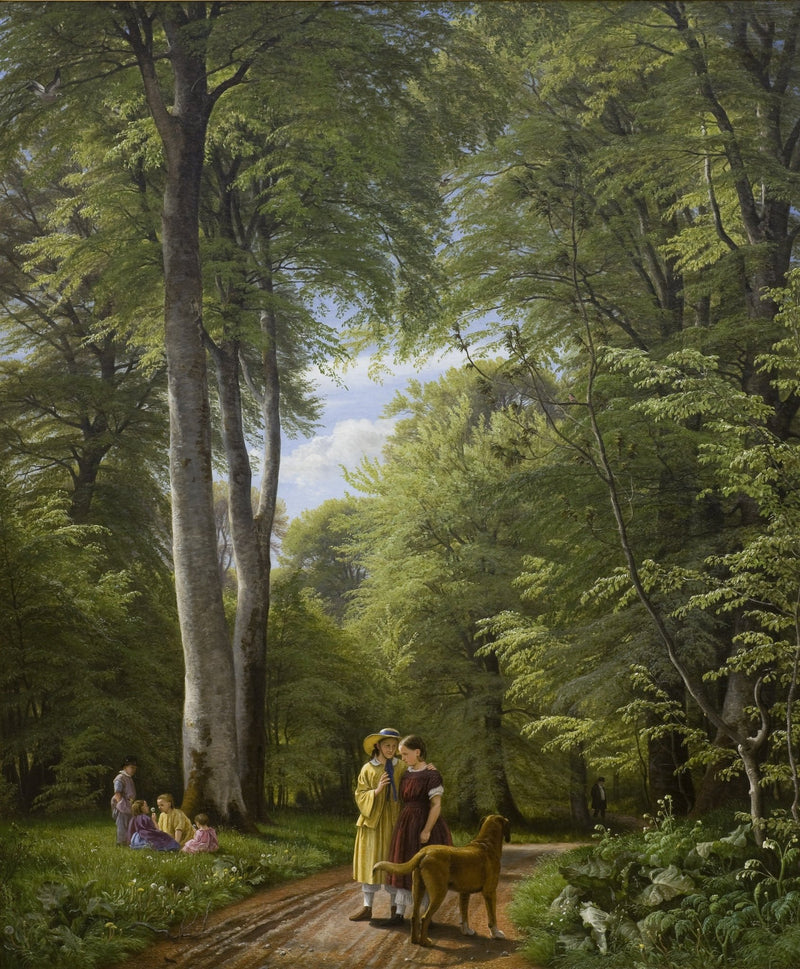 Forest Path with Figures and Dog – Landscape Oil Painting - Oil Painting Haven
