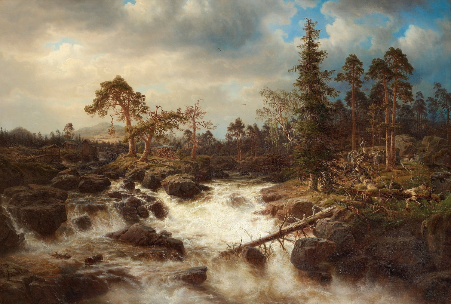 Forest Rapids, Rocky Stream, Dramatic Skies – Landscape Oil Painting - Oil Painting Haven
