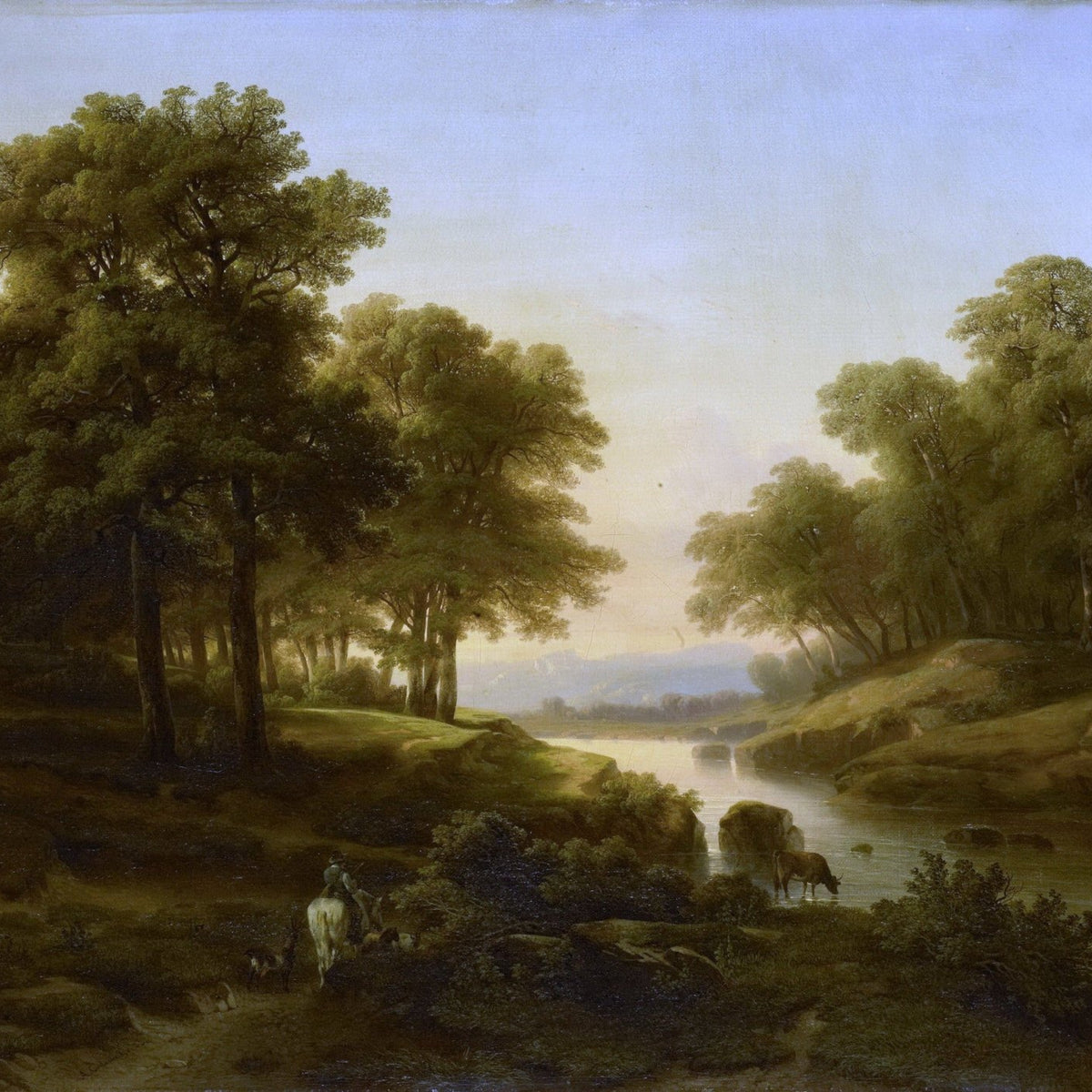 Forest River Valley with Rider and Cattle - Landscape Oil Painting - Oil Painting Haven