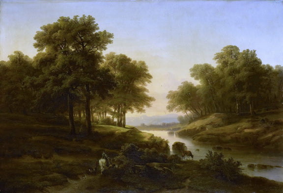 Forest River Valley with Rider and Cattle - Landscape Oil Painting - Oil Painting Haven