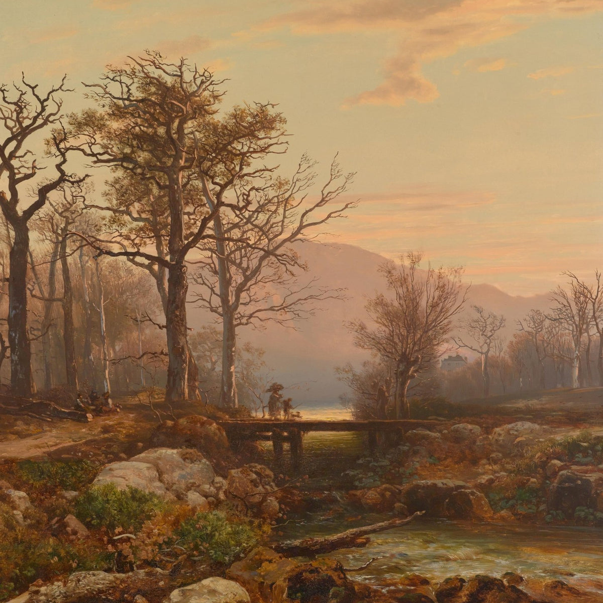 Forest Stream at Dusk, Bare Trees, Soft Light – Landscape Oil Painting - Oil Painting Haven