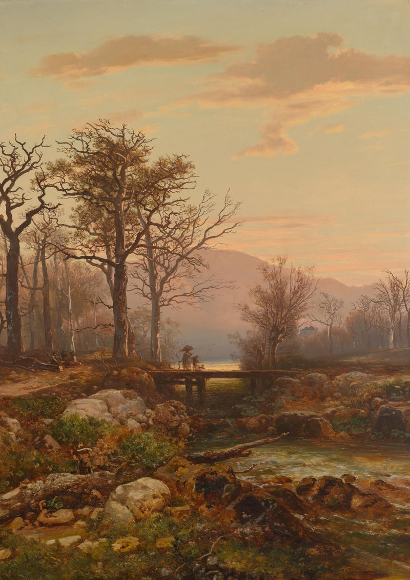 Forest Stream at Dusk, Bare Trees, Soft Light – Landscape Oil Painting - Oil Painting Haven