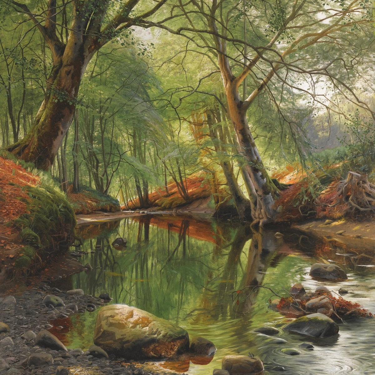 Forest Stream Landscape Oil Painting, Hand - Painted Woodland Scene - Oil Painting Haven