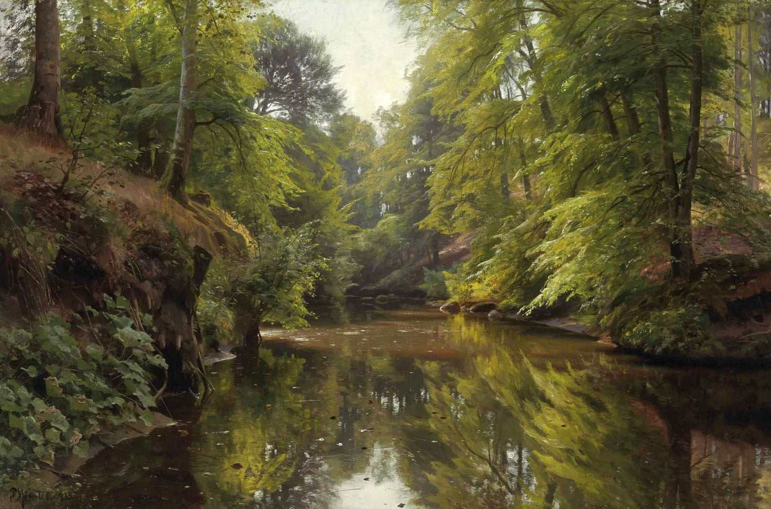 Forest Stream with Reflections – Hand - Painted Landscape Oil Painting - Oil Painting Haven