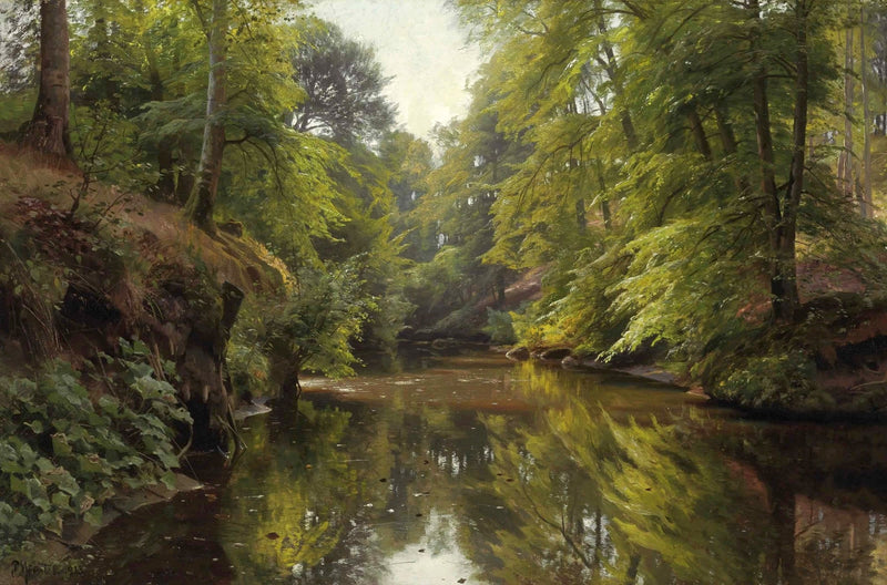 Forest Stream with Reflections – Hand - Painted Landscape Oil Painting - Oil Painting Haven