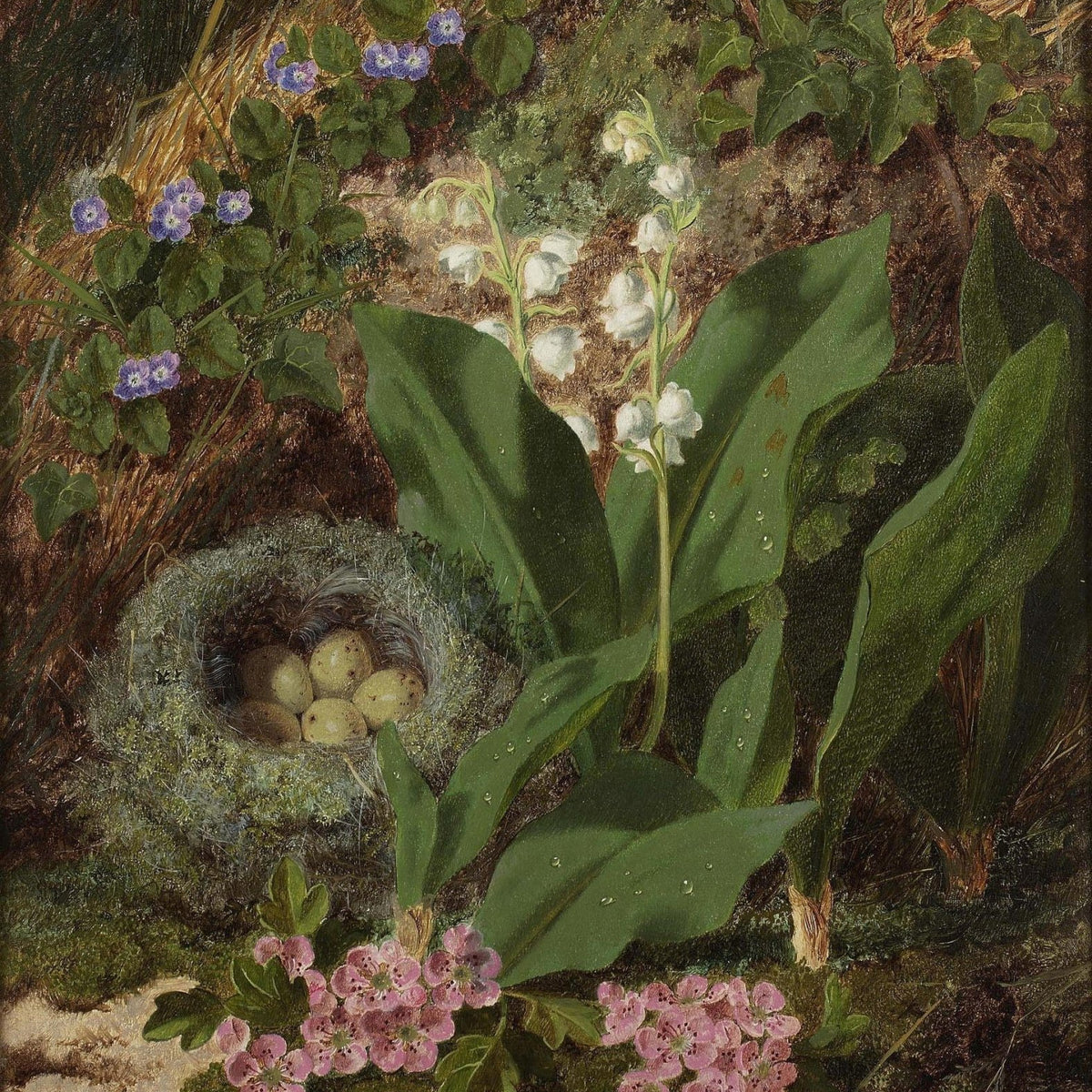 Forest Wildflowers with Bird Nest – Floral Oil Painting - Oil Painting Haven