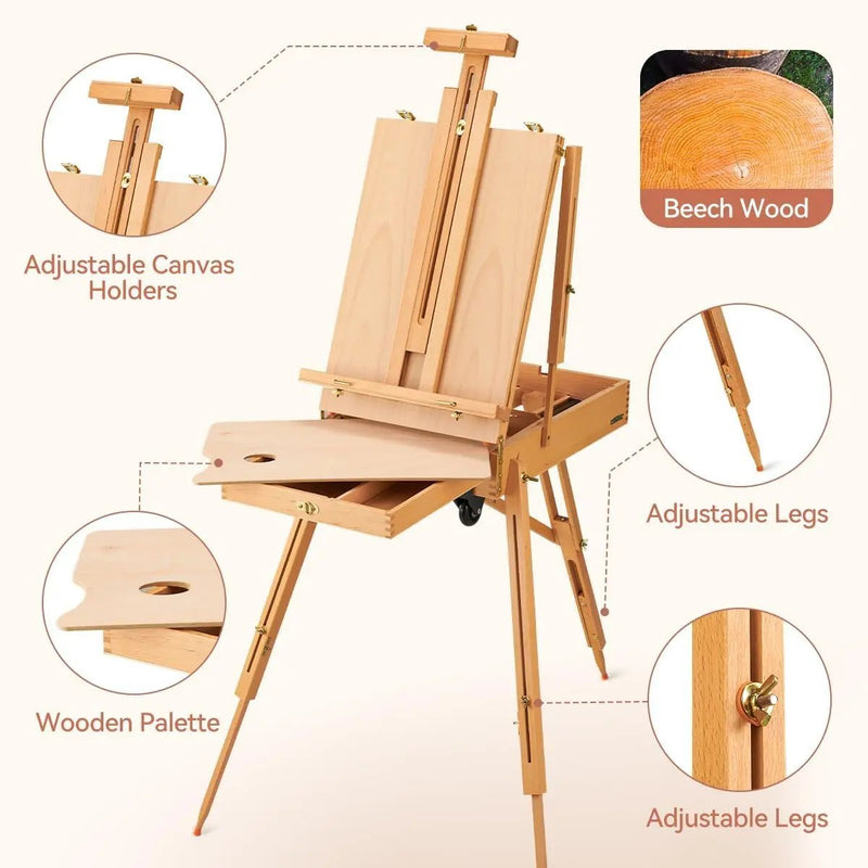 French Plein Air Easel - Adjustable & Portable Painting Easel with Palette - Oil Painting Haven