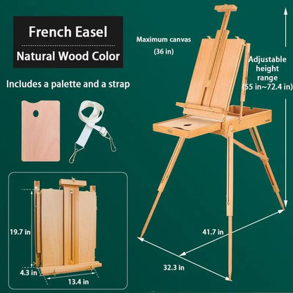 French Plein Air Easel - Adjustable & Portable Painting Easel with Palette - Oil Painting Haven