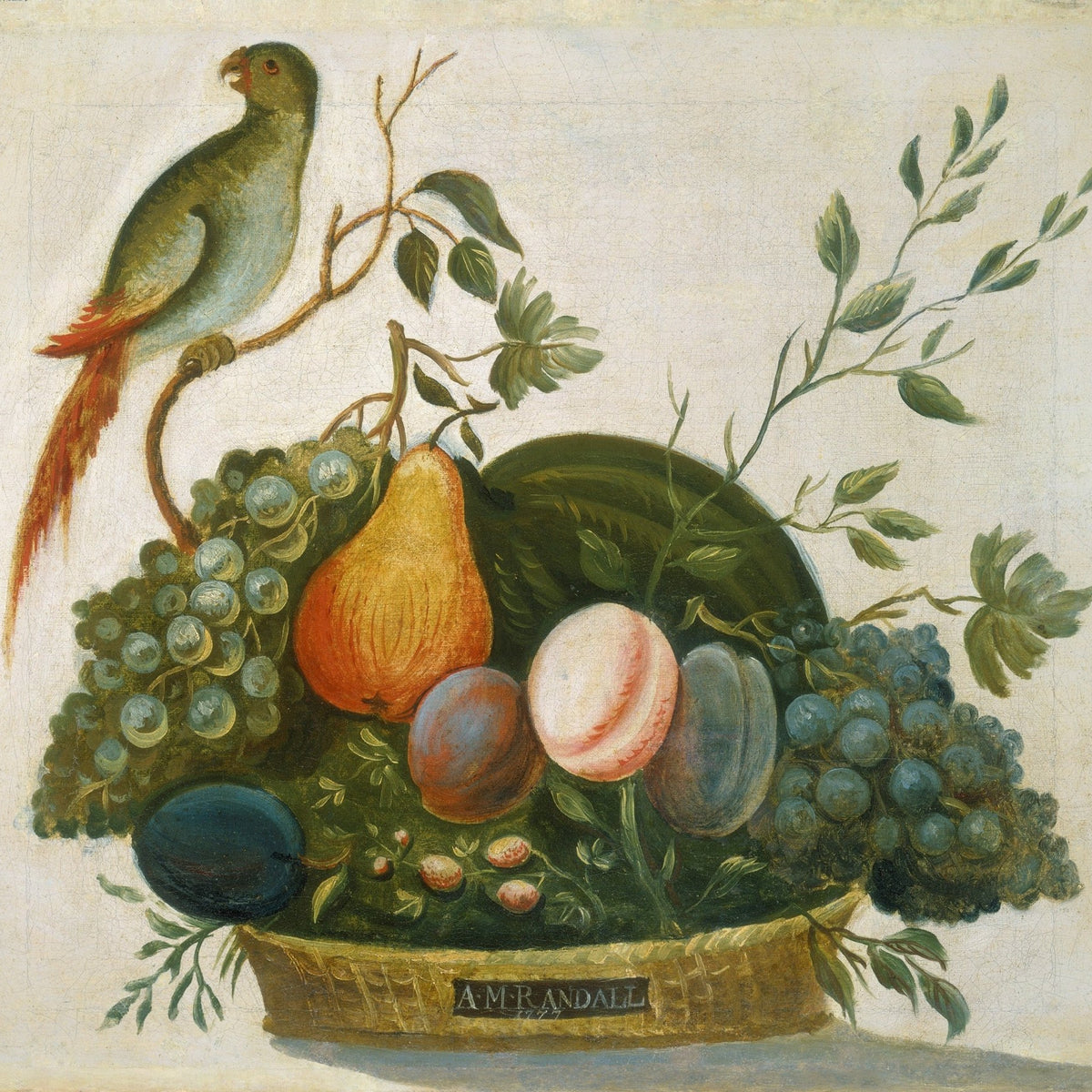 Fruit Basket with Parrot and Grapes - Still Life Oil Painting - Oil Painting Haven