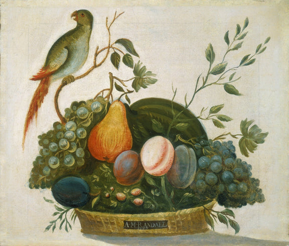 Fruit Basket with Parrot and Grapes - Still Life Oil Painting - Oil Painting Haven