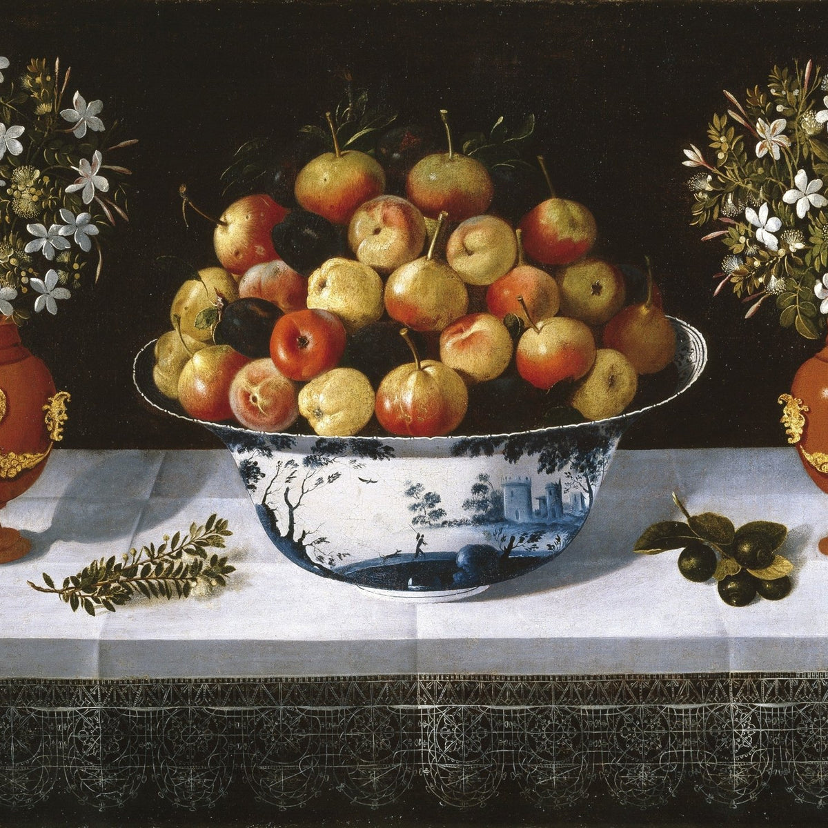 Fruit Bowl with Floral Vases - Still Life Oil Painting - Oil Painting Haven