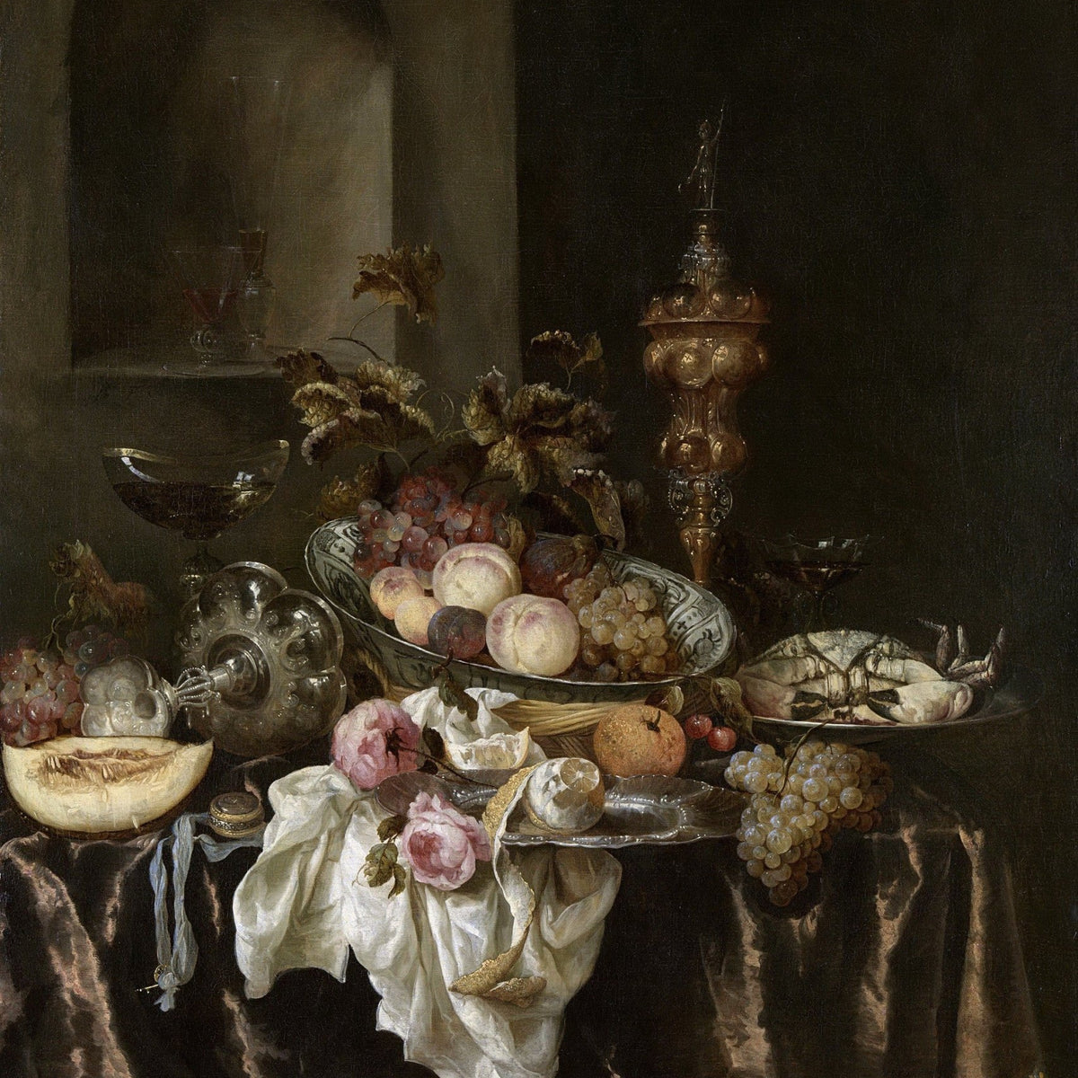 Fruit, Crab and Silverware Banquet - Still Life Oil Painting - Oil Painting Haven