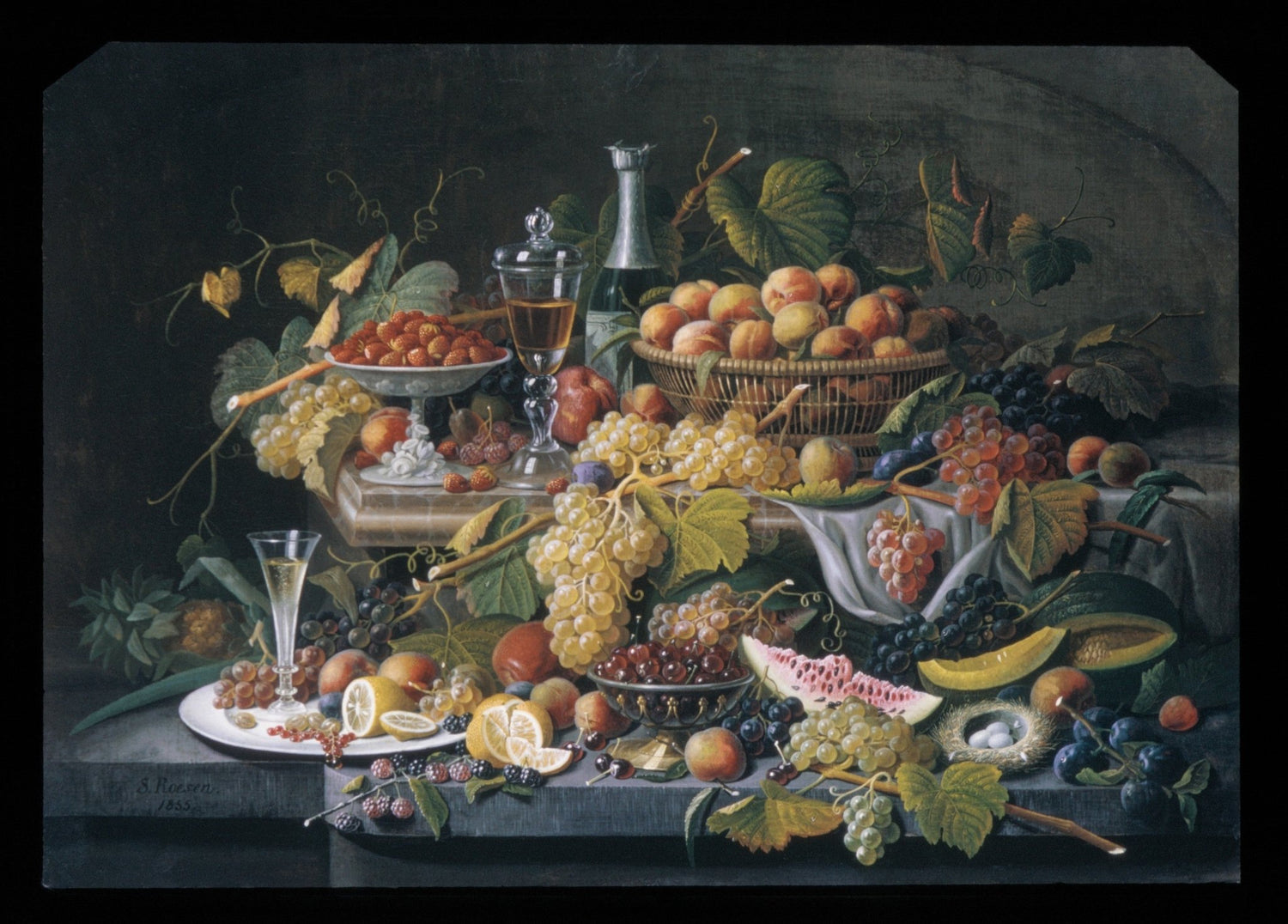 Fruit Feast with Grapes and Wine Glass - Still Life Oil Painting - Oil Painting Haven