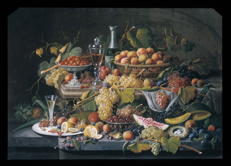 Fruit Feast with Grapes and Wine Glass - Still Life Oil Painting - Oil Painting Haven