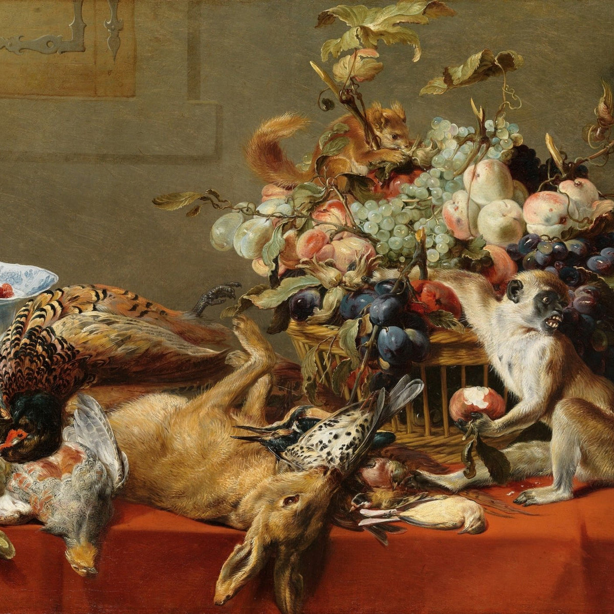 Fruit, Game and Monkey Banquet Scene - Still Life Oil Painting - Oil Painting Haven