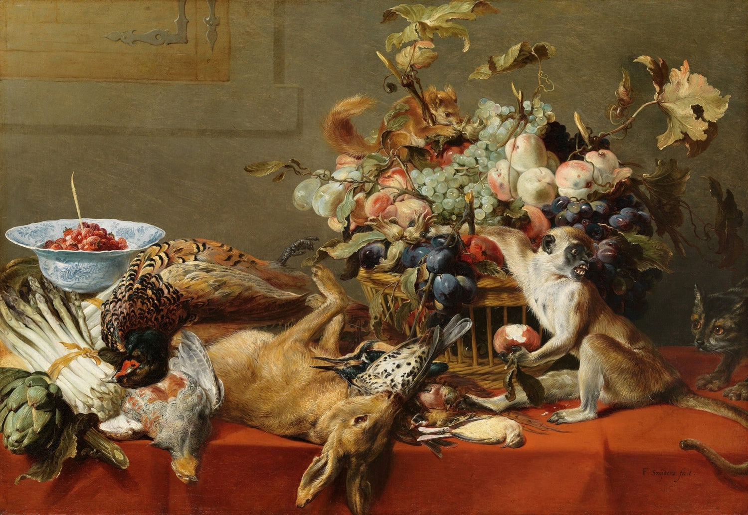 Fruit, Game and Monkey Banquet Scene - Still Life Oil Painting - Oil Painting Haven