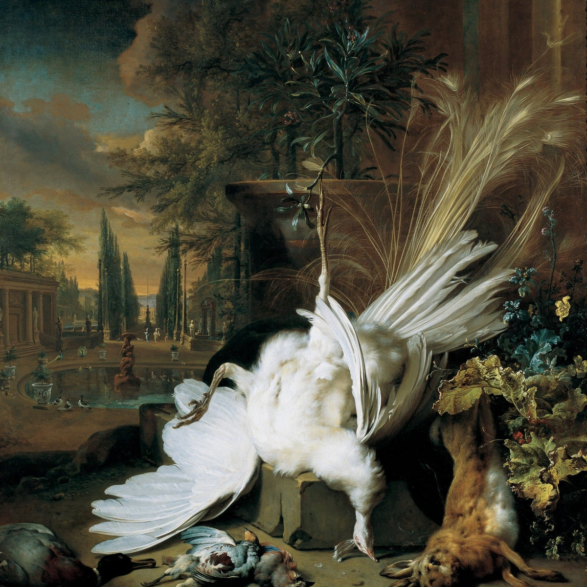 Game Birds and Hare in Garden Scene - Still Life Oil Painting - Oil Painting Haven