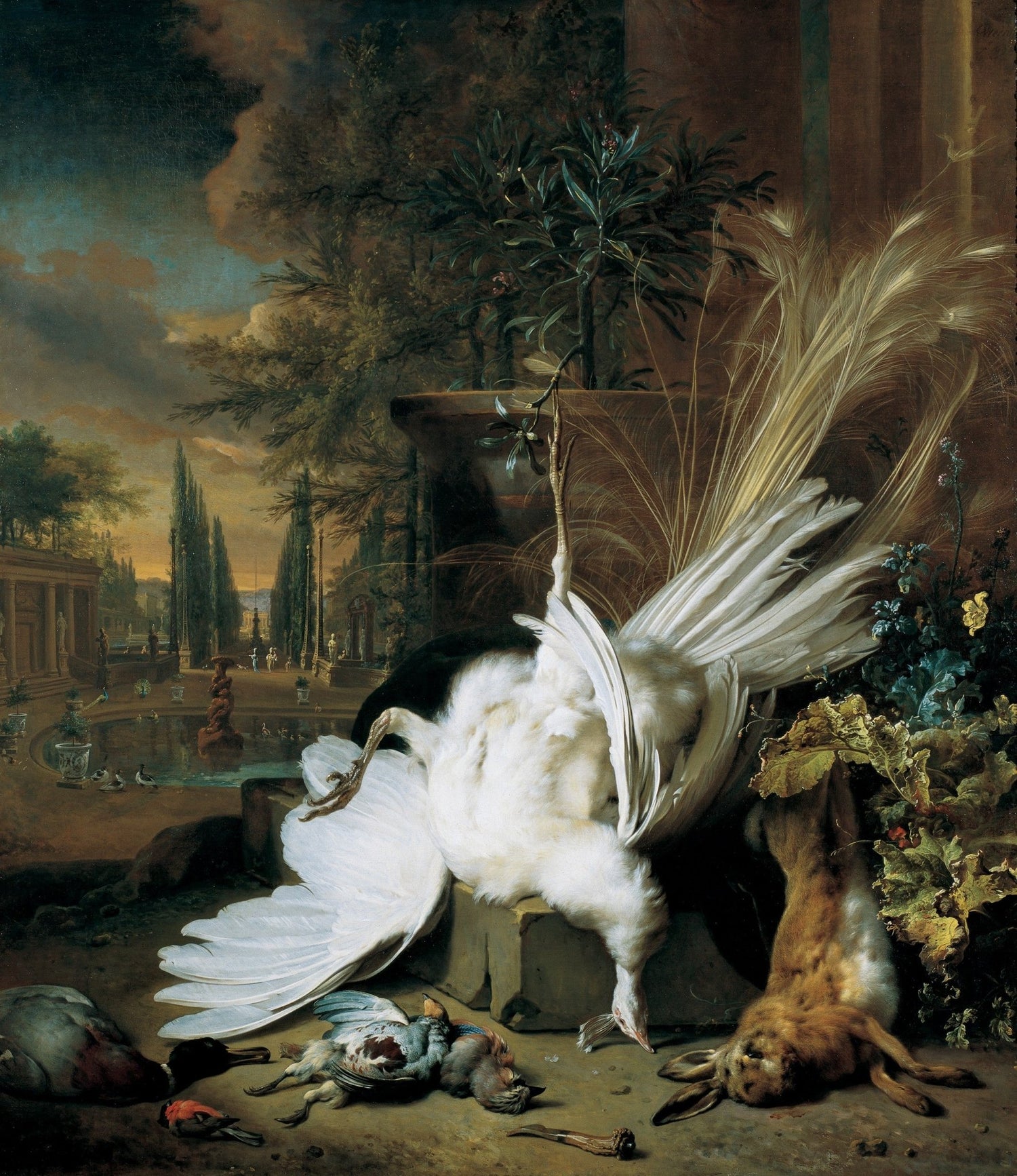 Game Birds and Hare in Garden Scene - Still Life Oil Painting - Oil Painting Haven