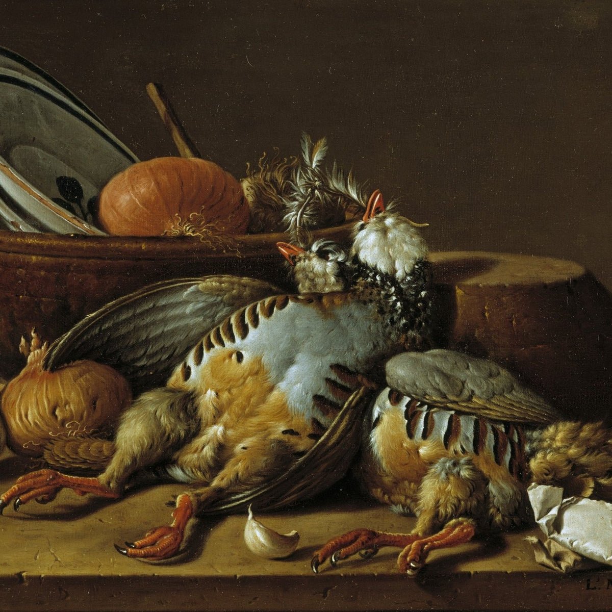Game Birds with Onions and Kitchenware - Still Life Oil Painting - Oil Painting Haven
