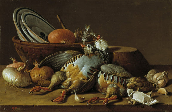 Game Birds with Onions and Kitchenware - Still Life Oil Painting - Oil Painting Haven