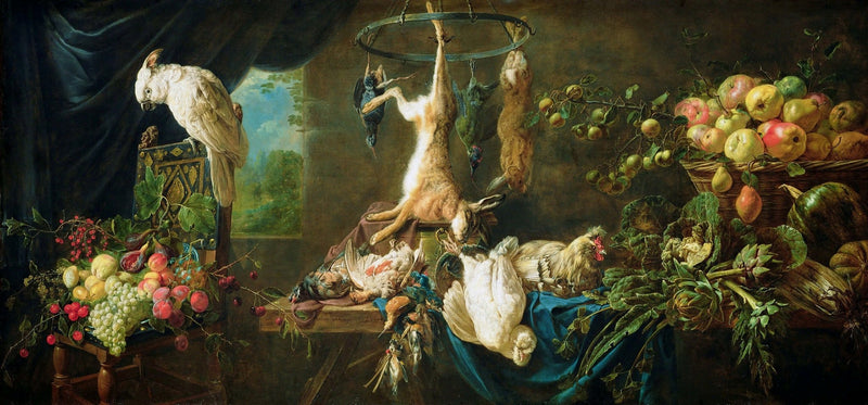 Game, Fruits and Parrot Feast Table - Still Life Oil Painting - Oil Painting Haven