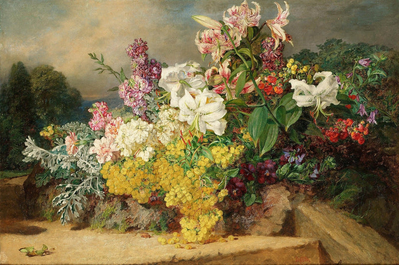 Garden Flowers and Lilies in Bloom – Floral Oil Painting - Oil Painting Haven