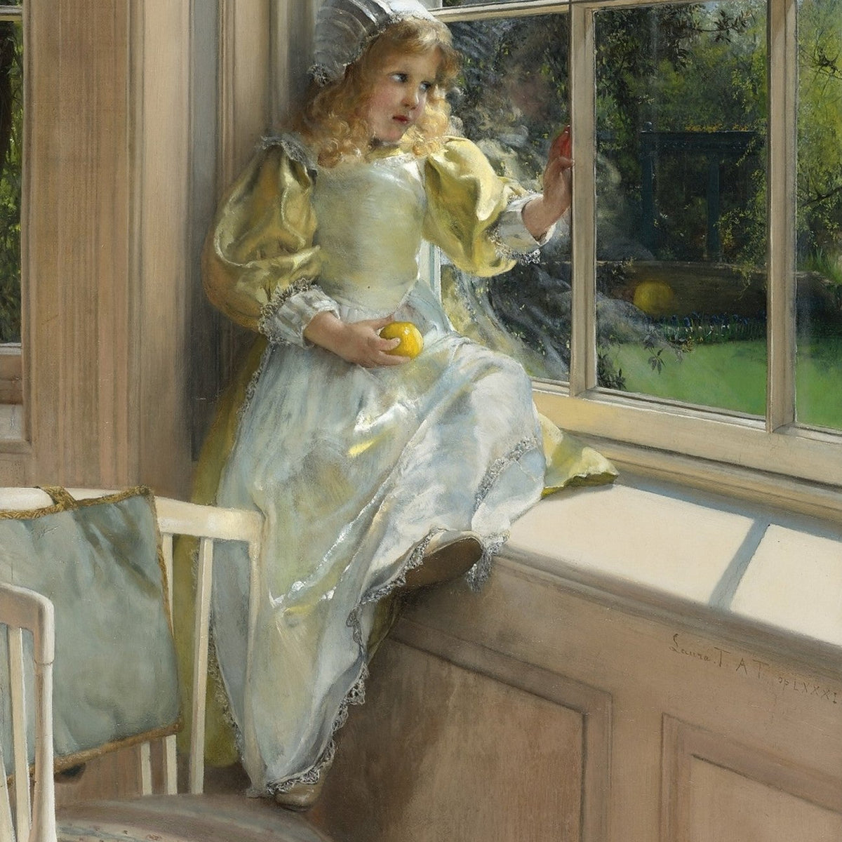 Girl Sitting by Window with Lemon - People Oil Painting - Oil Painting Haven