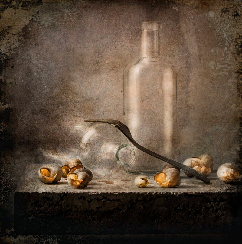 Glass Bottle and Hazelnuts on Rustic Table - Still Life Oil Painting - Oil Painting Haven