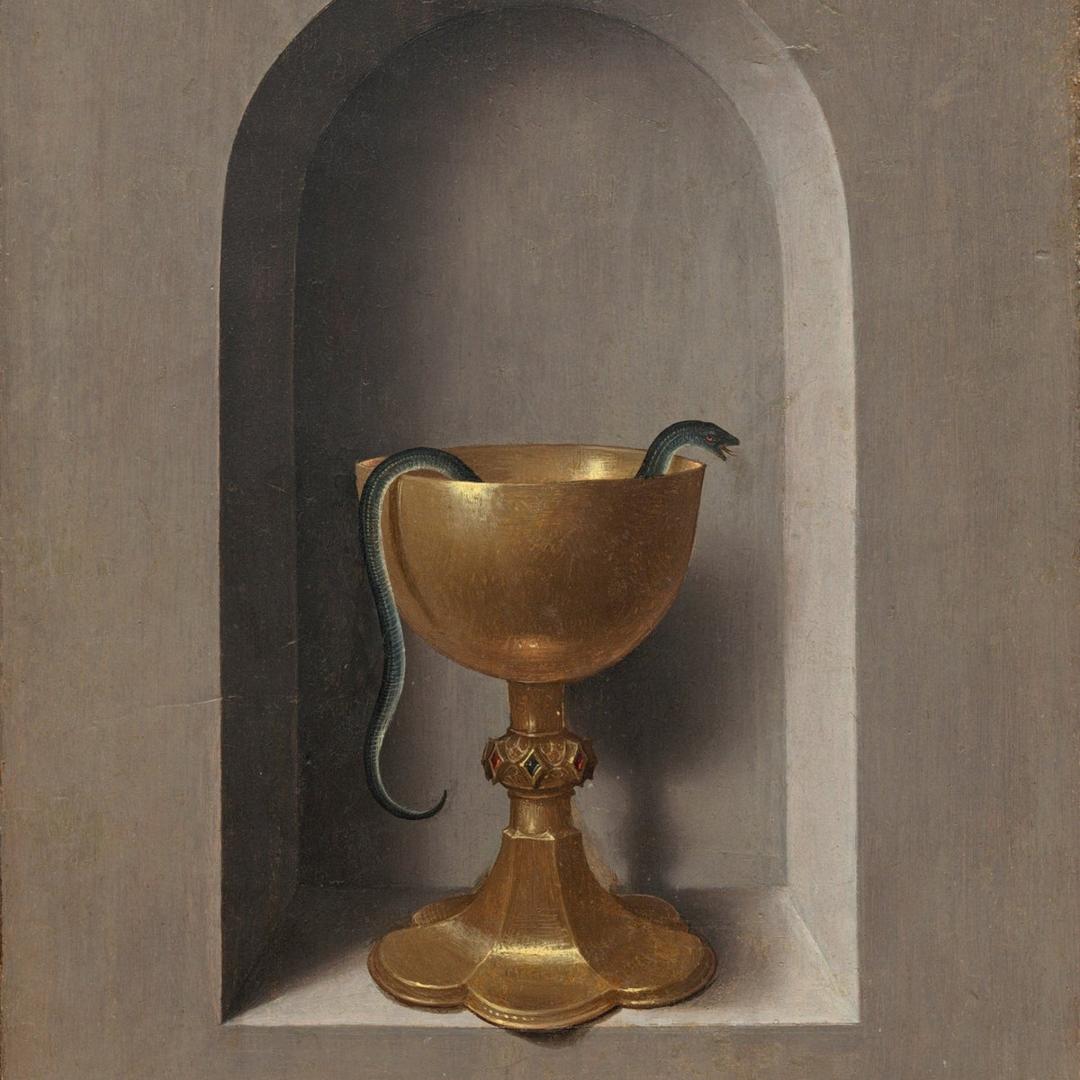 Golden Chalice with Serpent in Niche - Still Life Oil Painting - Oil Painting Haven