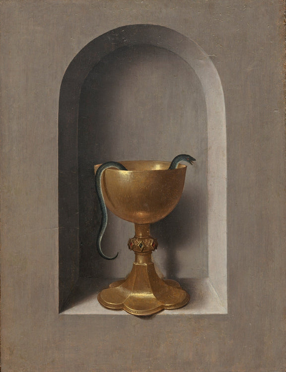 Golden Chalice with Serpent in Niche - Still Life Oil Painting - Oil Painting Haven