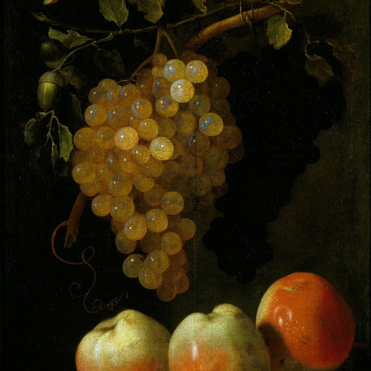 Golden Grapes and Peaches on Table - Still Life Oil Painting - Oil Painting Haven