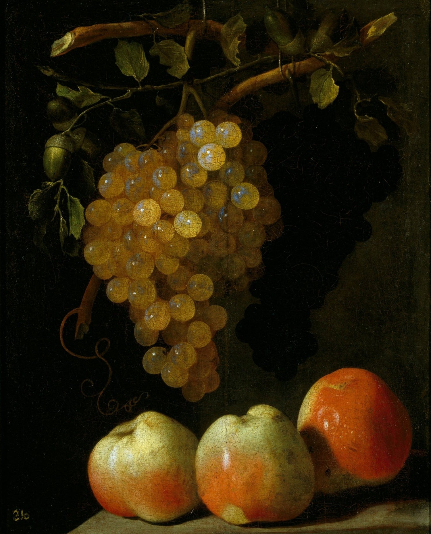 Golden Grapes and Peaches on Table - Still Life Oil Painting - Oil Painting Haven