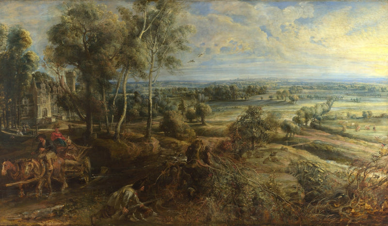 Hand painted oil on canvas landscape oil painting with textured brushwork, showing golden morning countryside, castle on. - Add Frame, Architecture, Canvas, Castle, Country, Field, Figure, Hand Painted, Landscape, Made To Order, Oil Painting, Sunrise