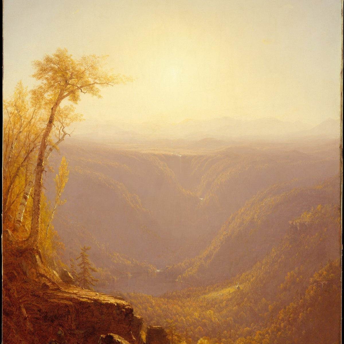 Golden Mountain Gorge at Sunset - Landscape Oil Painting - Oil Painting Haven