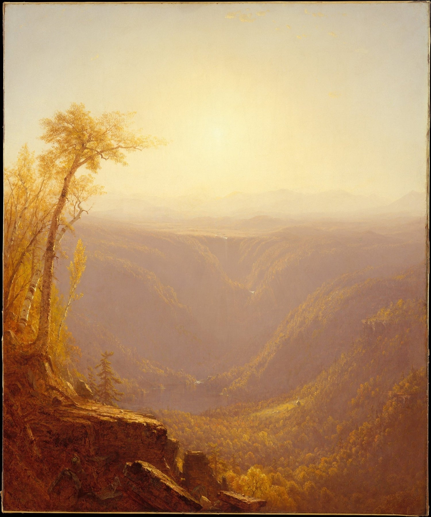 Golden Mountain Gorge at Sunset - Landscape Oil Painting - Oil Painting Haven