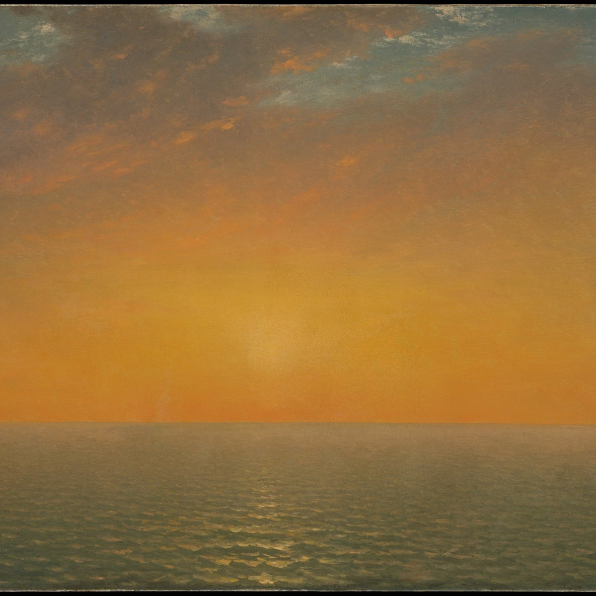 Golden Sunset Over Calm Ocean Horizon - Landscape Oil Painting - Oil Painting Haven
