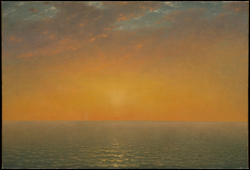 Golden Sunset Over Calm Ocean Horizon - Landscape Oil Painting - Oil Painting Haven