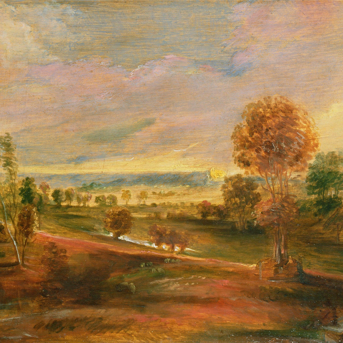 Golden Sunset Over the Peaceful Countryside - Landscape Oil Painting - Oil Painting Haven