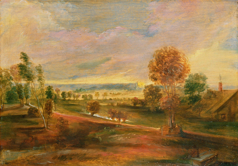Golden Sunset Over the Peaceful Countryside - Landscape Oil Painting - Oil Painting Haven