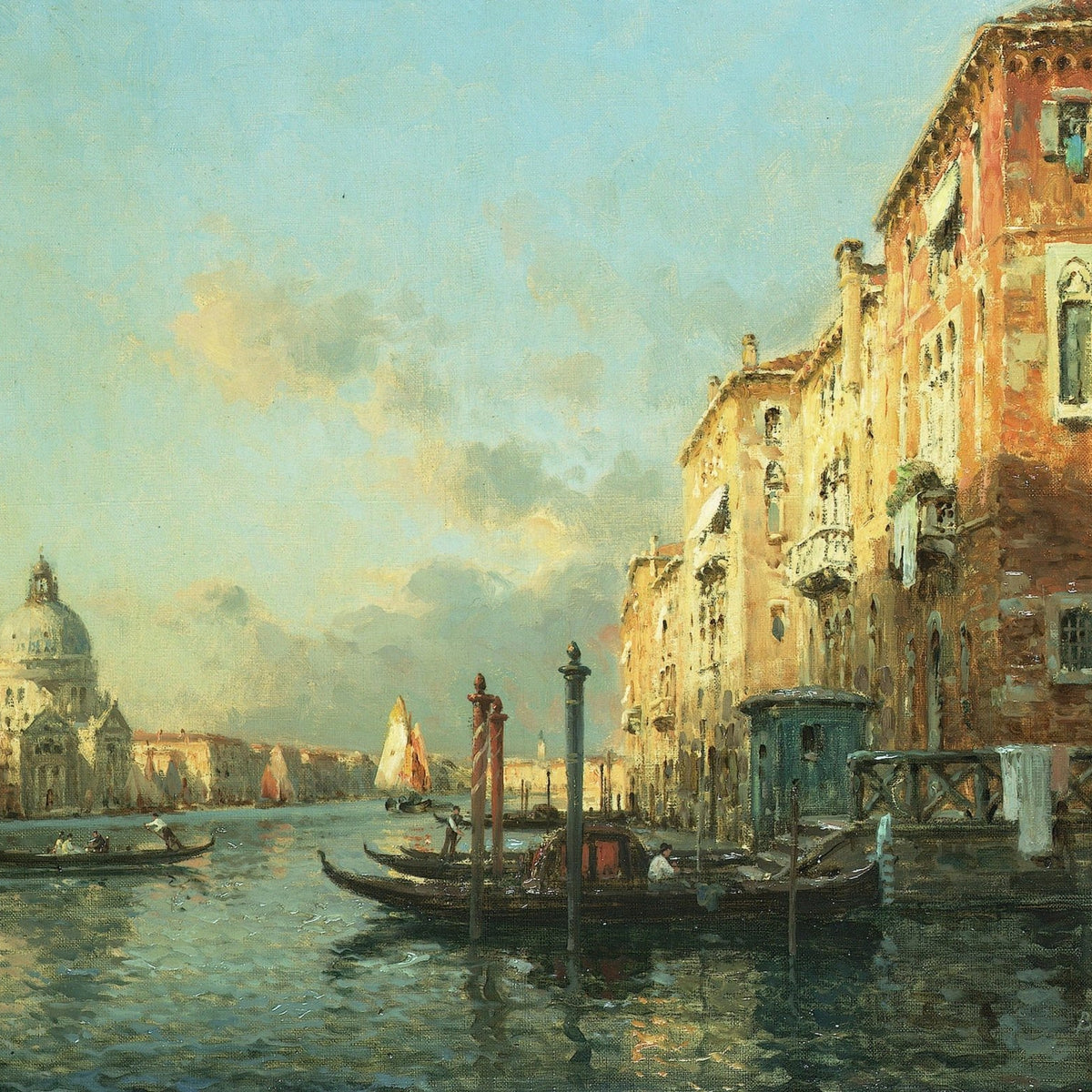 Grand Canal at Dusk, Venice with Gondolas – Landscape Oil Painting - Oil Painting Haven