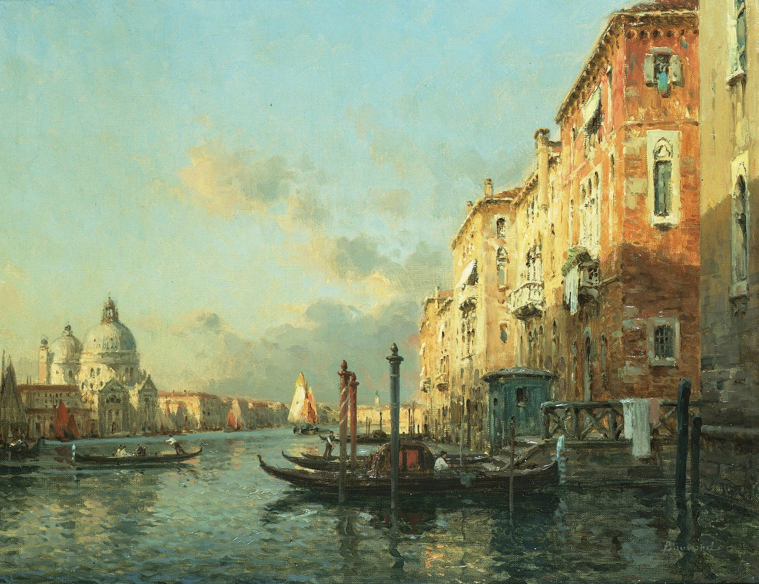 Grand Canal at Dusk, Venice with Gondolas – Landscape Oil Painting - Oil Painting Haven