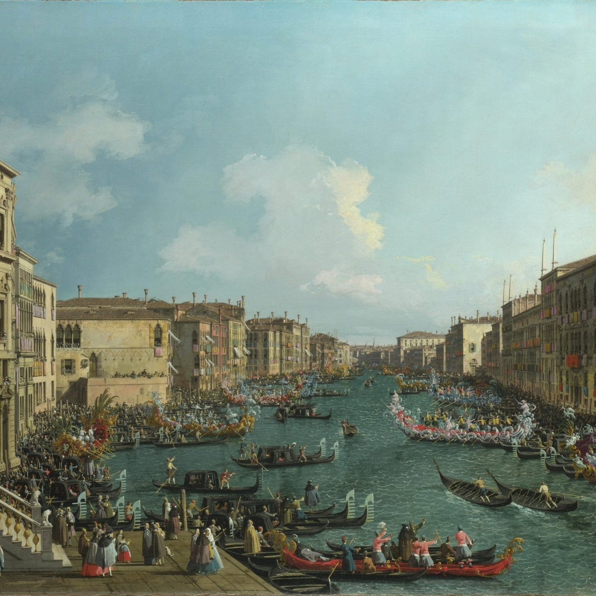 Hand painted oil on canvas landscape oil painting showing Venice's Grand Canal regatta with boats and crowds, textured. - Add Frame, Boat, Canal, Canvas, Hand Painted, Landscape, Made To Order, Oil Painting, Venice